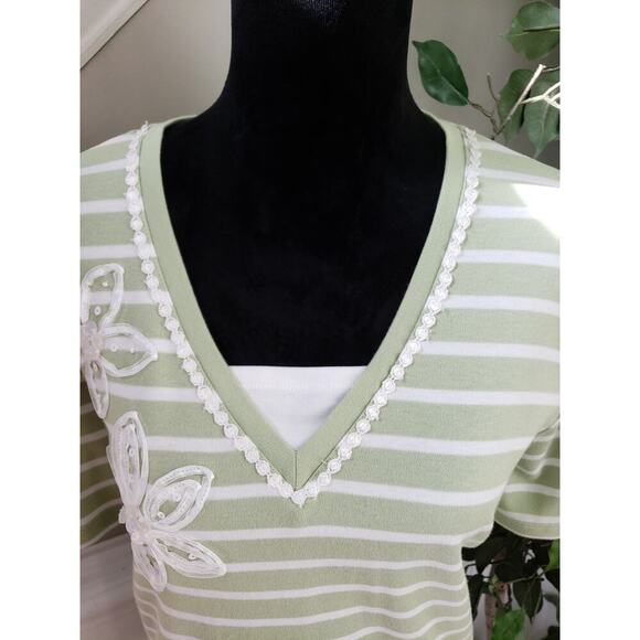 Alfred Dunner Top Women's Size X-Large Mint Green Cotton Sort Sleeves V-Neck - Picture 7 of 12